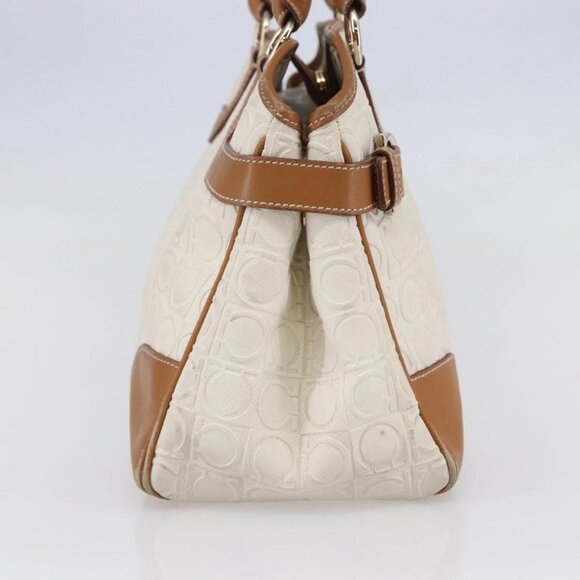 Salvatore Ferragamo Gancini Hand Bag Leather Ivory Gold Auth 147963 - Picture 4 of 16